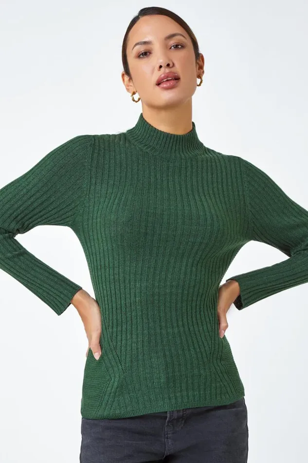 Forest Ribbed Knit Turtleneck Jumper Women Roman Knitwear