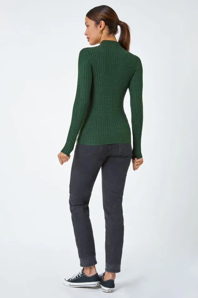 Forest Ribbed Knit Turtleneck Jumper Women Roman Knitwear