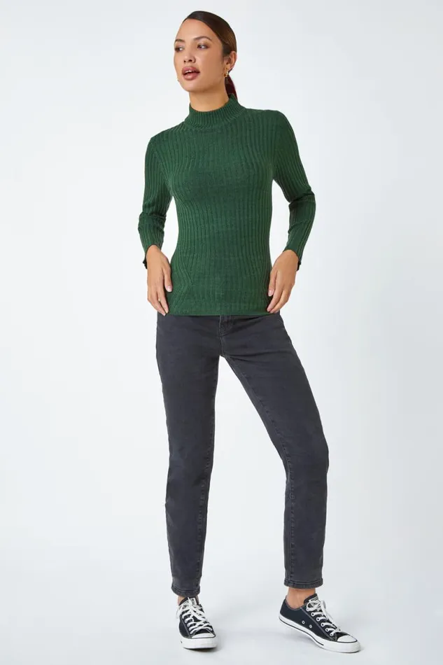 Forest Ribbed Knit Turtleneck Jumper Women Roman Knitwear
