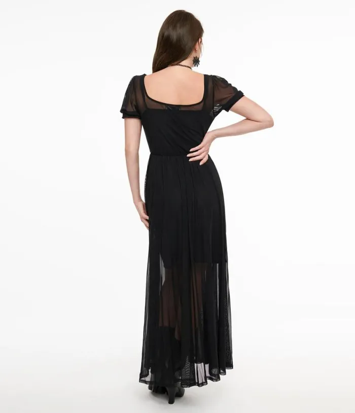 Foxblood Black Sheer Mesh Lily Maxi Dress DressesPlus Unique Vintage Midi and Maxi