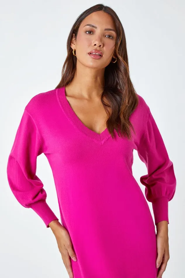 Fuchsia Knitted Jumper Dress Women Roman Dresses