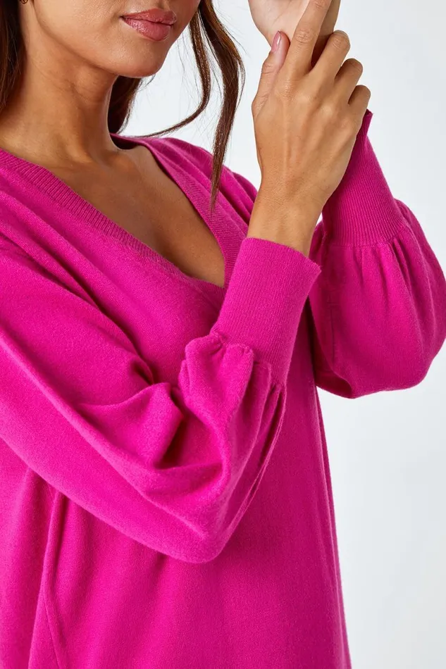 Fuchsia Knitted Jumper Dress Women Roman Dresses