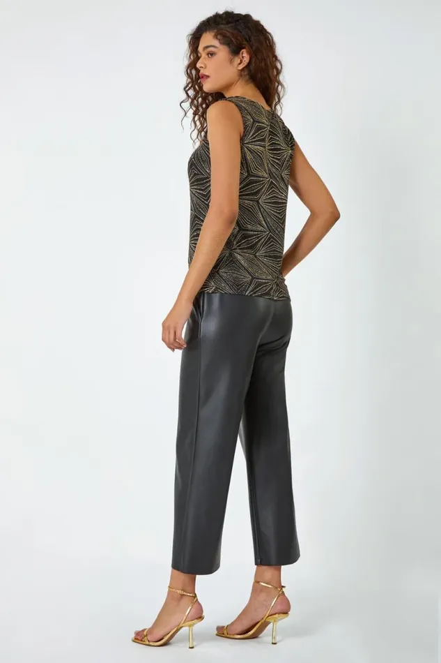 Gold Geometric Sparkle Embellished Vest Top Women Roman Tops