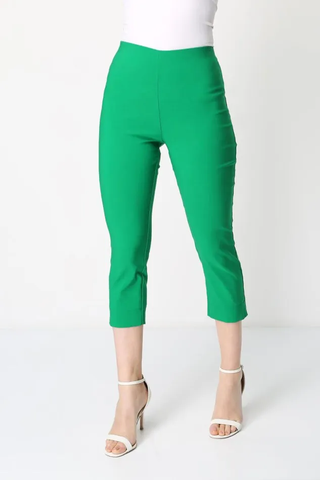Green Elastic Waist Stretch Cropped Trousers Women Roman Trousers