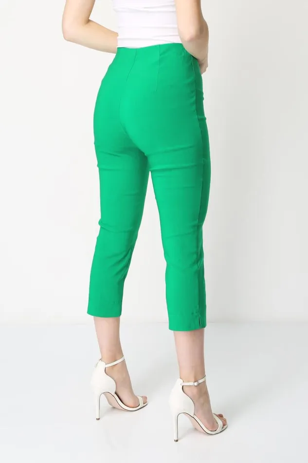 Green Elastic Waist Stretch Cropped Trousers Women Roman Trousers