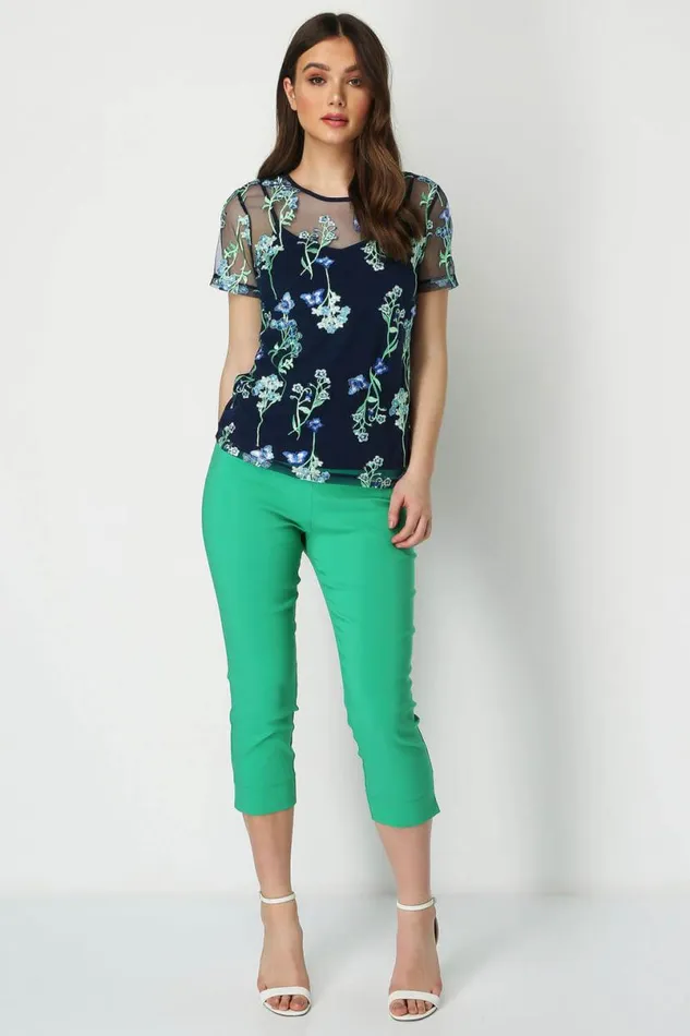 Green Elastic Waist Stretch Cropped Trousers Women Roman Trousers
