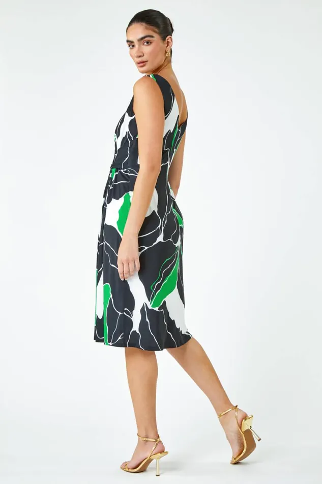 Green Limited Abstract Twist Detail Ruched Dress Women Roman Dresses