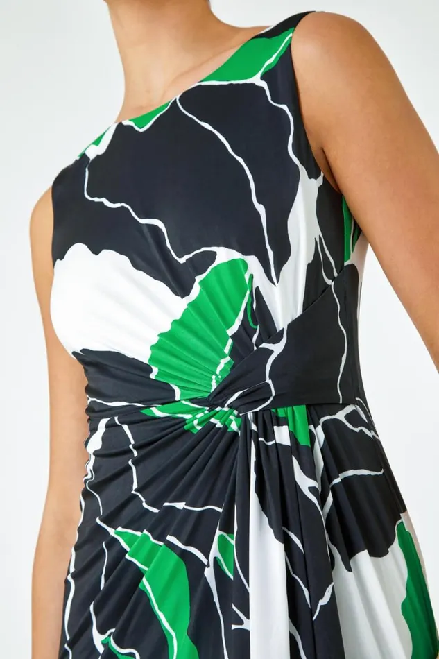 Green Limited Abstract Twist Detail Ruched Dress Women Roman Dresses