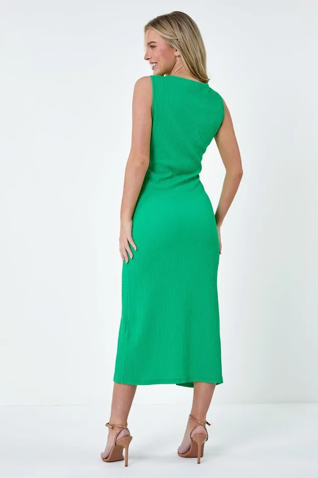 Green Petite Textured Buckle Wrap Dress Women Roman Dresses