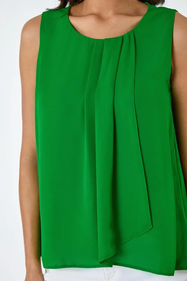 Green Pleat Detail Vest Top Women Roman Tops