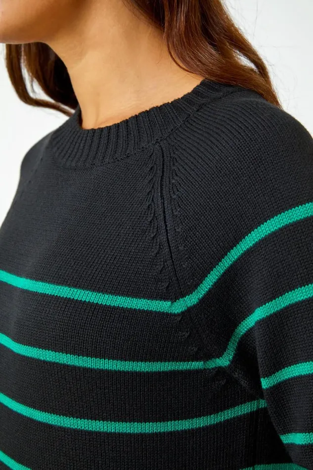 Green Stripe Print Knitted Jumper Dress Women Roman Dresses
