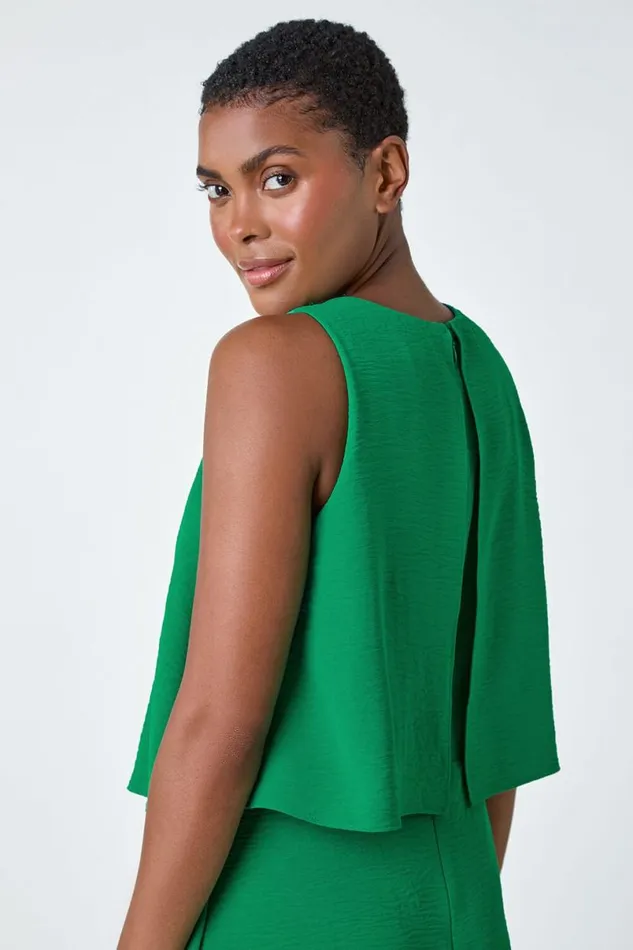 Green Textured Plain Tiered Playsuit Women Roman Dresses