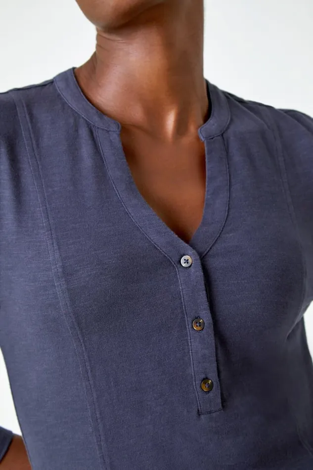 Grey Button Detail Cotton Dress Women Roman Dresses