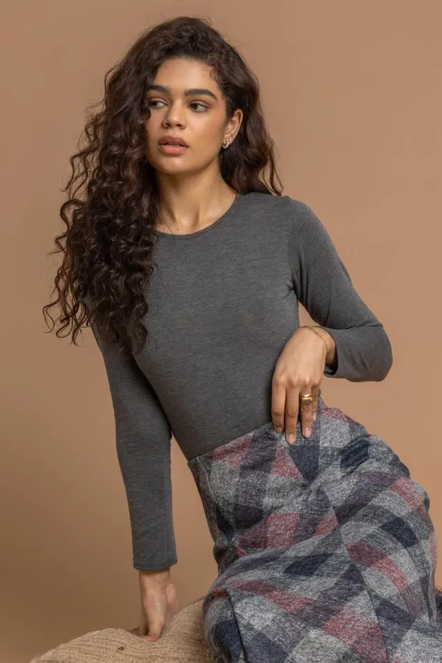 Grey Check Print Fluted Midi Skirt Women Roman Skirts