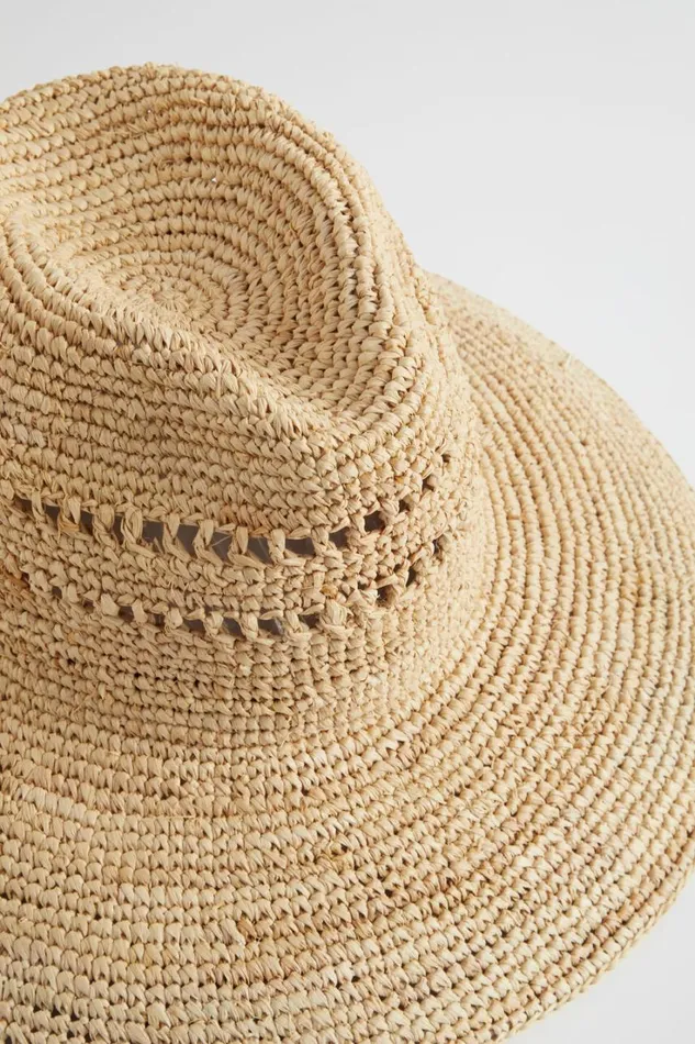 Hats and Gloves Woman Seed Heritage Wide Brim Open Weave Raffia Hat Natural