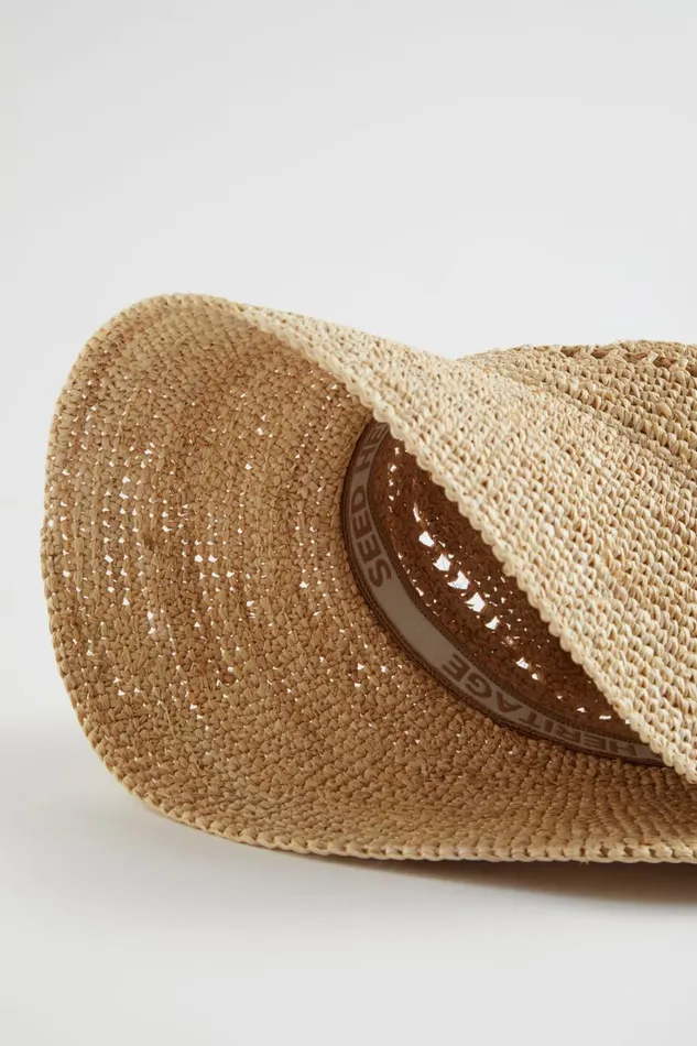 Hats and Gloves Woman Seed Heritage Wide Brim Open Weave Raffia Hat Natural