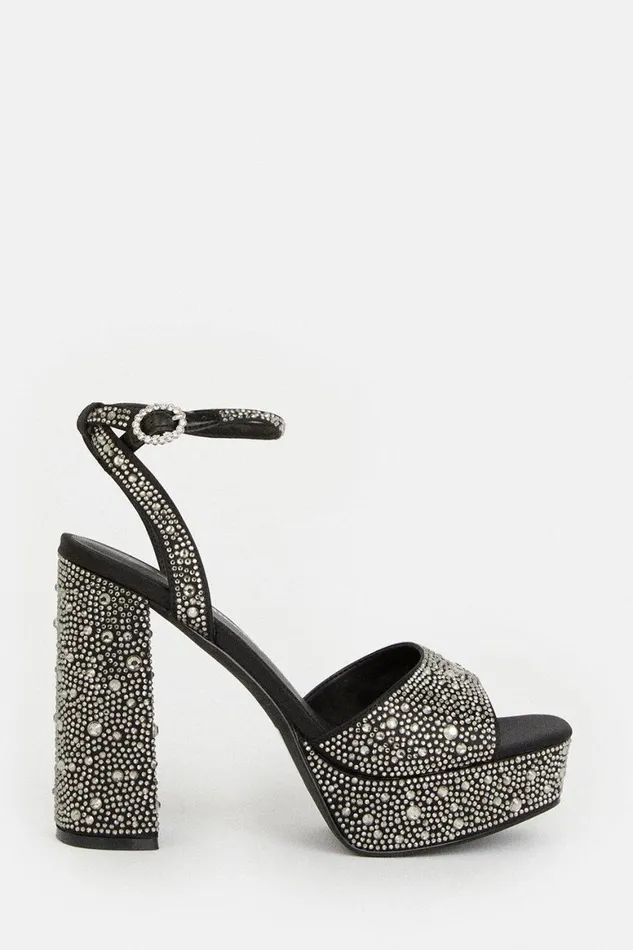 Heels Women Karen Millen Heatseal Detail Diamante Platform Black