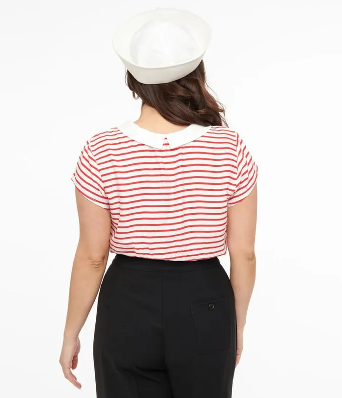 Hell Bunny 1940s Red and White Stripe Ahoy Blouse Clothing Unique Vintage Blouses
