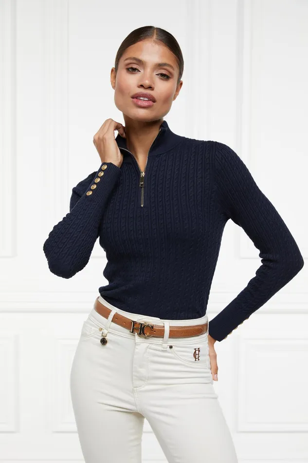 Holland Cooper Ava Quarter Zip Knit Ink Navy Women Knitwear