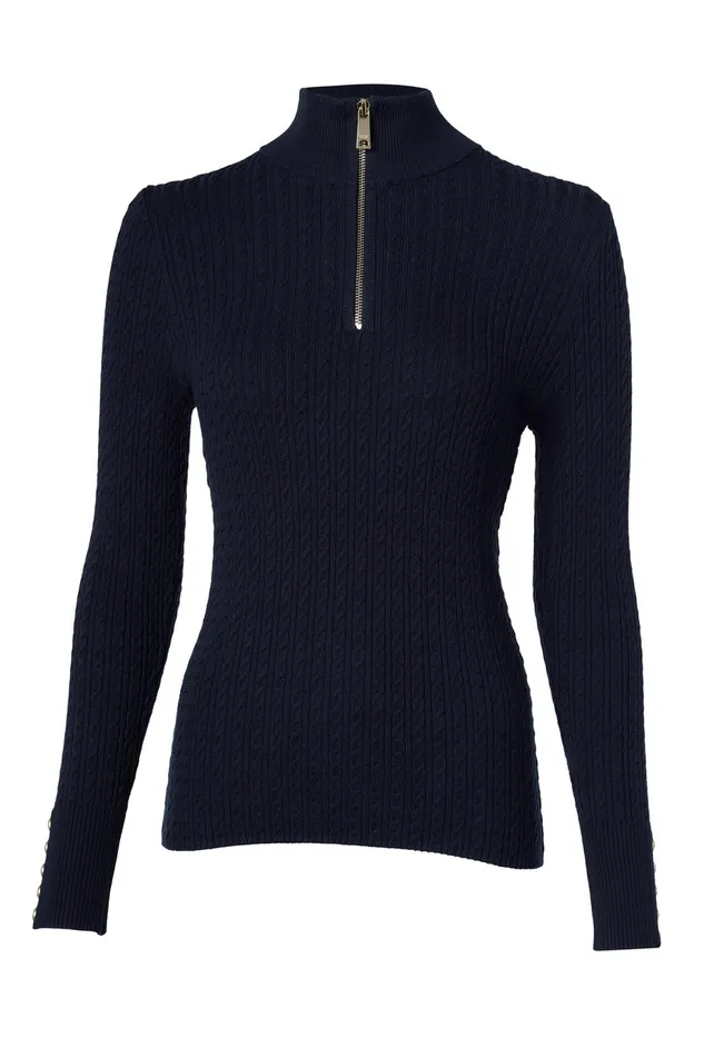 Holland Cooper Ava Quarter Zip Knit Ink Navy Women Knitwear Holland Cooper Ava Quarter Zip Knit Ink Navy Women Knitwear