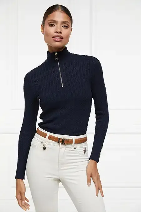 Holland Cooper Ava Quarter Zip Knit Ink Navy Women Knitwear Holland Cooper Ava Quarter Zip Knit Ink Navy Women Knitwear