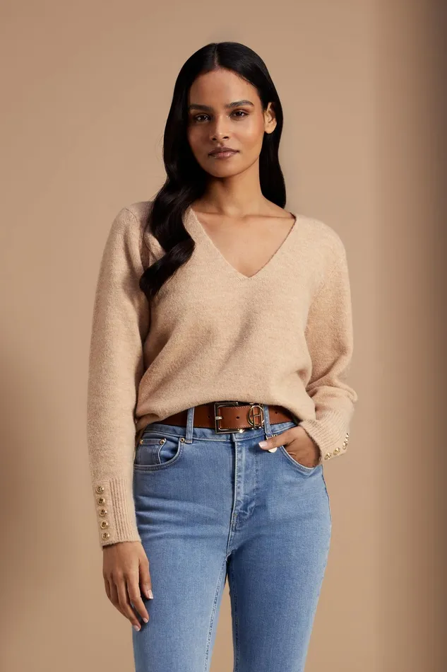 Holland Cooper Berkeley VNeck Knit Camel Women Knitwear