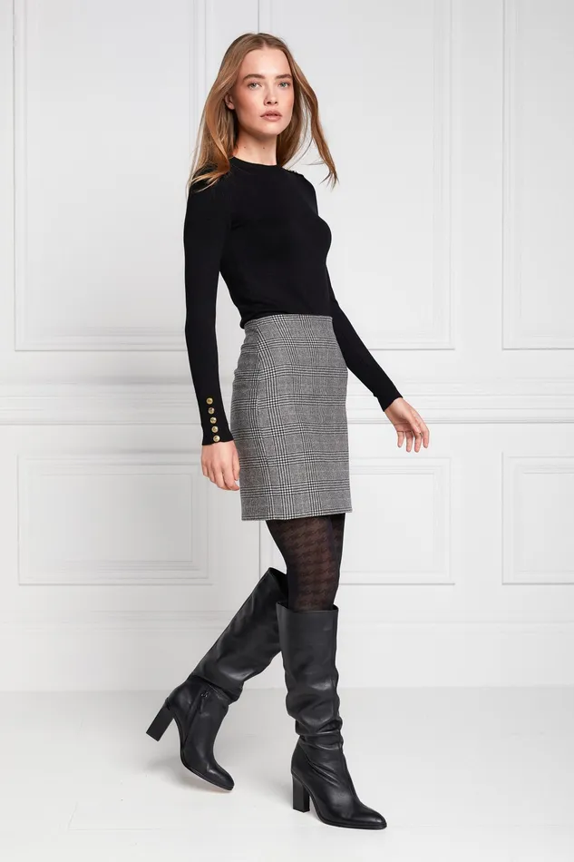 Holland Cooper Buttoned Knit Crew Neck Black Women Knitwear Holland Cooper Buttoned Knit Crew Neck Black Women Knitwear