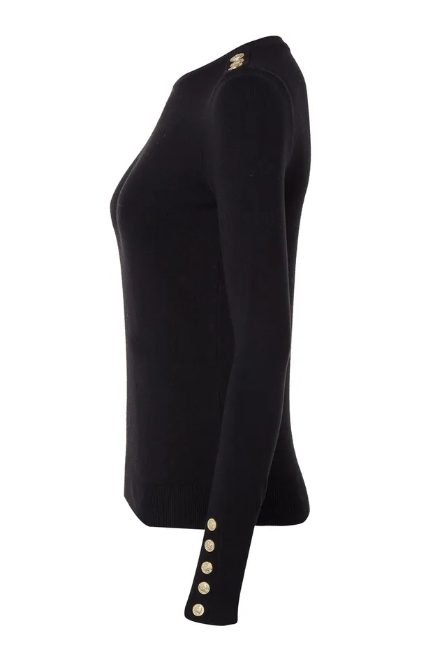 Holland Cooper Buttoned Knit Crew Neck Black Women Knitwear Holland Cooper Buttoned Knit Crew Neck Black Women Knitwear