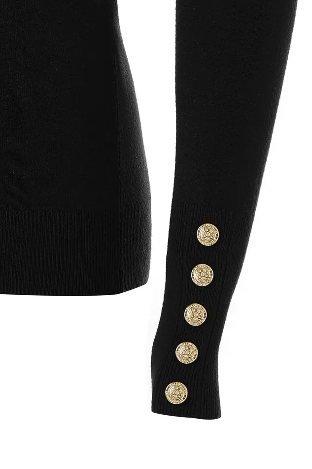 Holland Cooper Buttoned Knit Roll Neck Black Women Knitwear Holland Cooper Buttoned Knit Roll Neck Black Women Knitwear