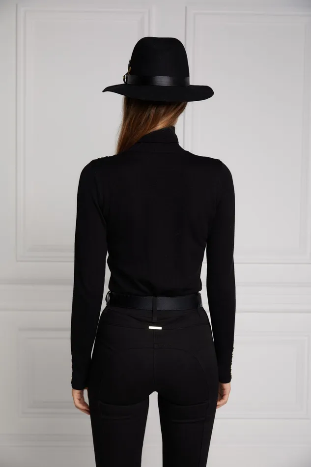 Holland Cooper Buttoned Knit Roll Neck Black Women Knitwear Holland Cooper Buttoned Knit Roll Neck Black Women Knitwear