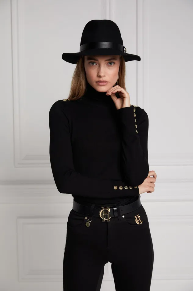 Holland Cooper Buttoned Knit Roll Neck Black Women Knitwear Holland Cooper Buttoned Knit Roll Neck Black Women Knitwear