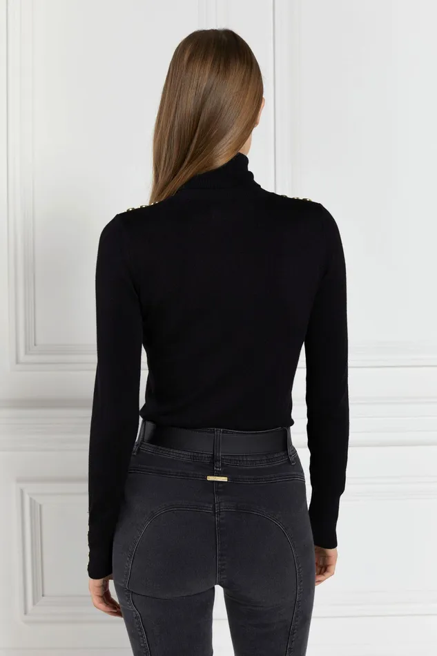 Holland Cooper Buttoned Knit Roll Neck Black Women Knitwear Holland Cooper Buttoned Knit Roll Neck Black Women Knitwear