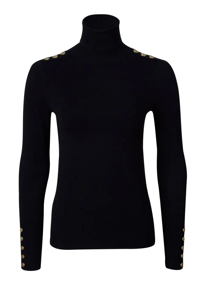 Holland Cooper Buttoned Knit Roll Neck Black Women Knitwear Holland Cooper Buttoned Knit Roll Neck Black Women Knitwear