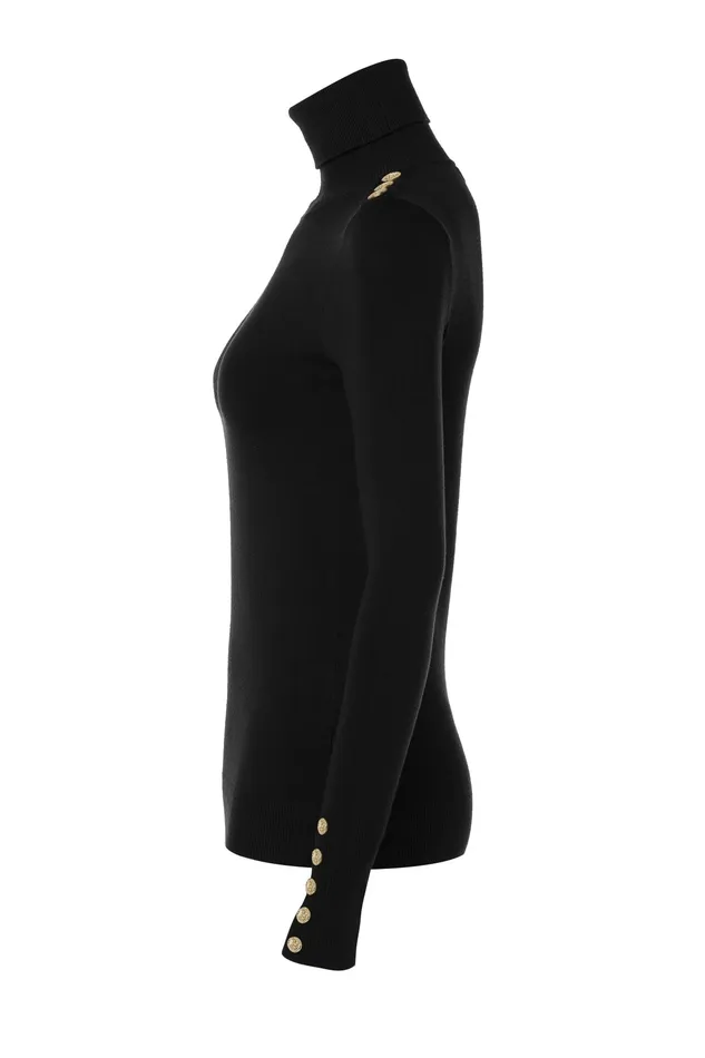 Holland Cooper Buttoned Knit Roll Neck Black Women Knitwear Holland Cooper Buttoned Knit Roll Neck Black Women Knitwear