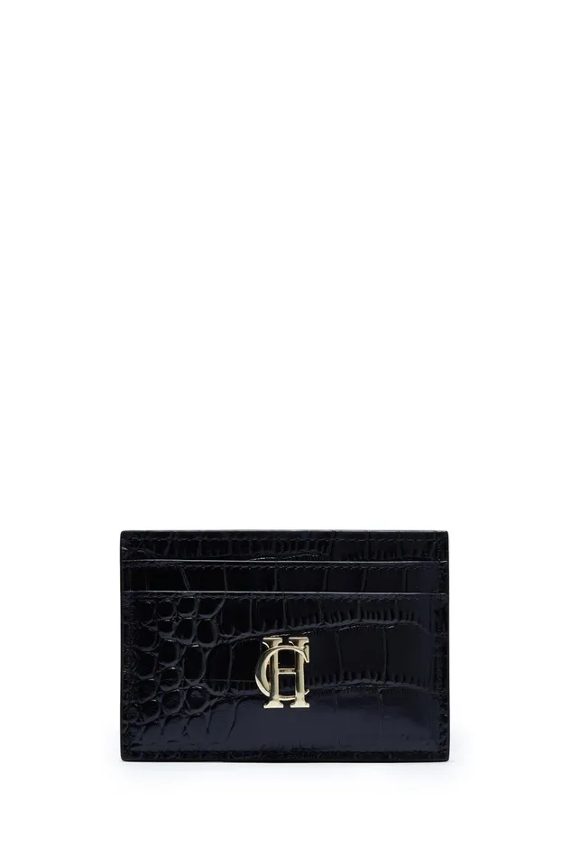 Holland Cooper Chelsea Card Holder Black Croc MenWomen Small Leather Goods