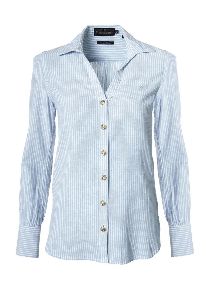 Holland Cooper Classic VNeck Blouse Azure Stripe Women Shirts and Blouses Holland Cooper Classic VNeck Blouse Azure Stripe Women Shirts and Blouses