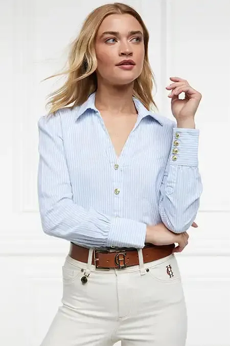 Holland Cooper Classic VNeck Blouse Azure Stripe Women Shirts and Blouses Holland Cooper Classic VNeck Blouse Azure Stripe Women Shirts and Blouses