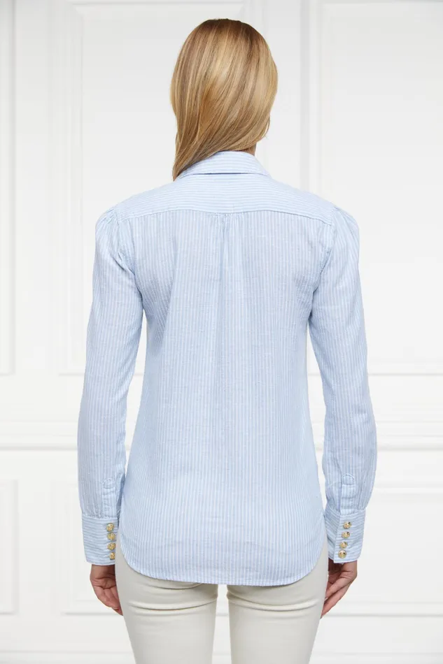 Holland Cooper Classic VNeck Blouse Azure Stripe Women Shirts and Blouses Holland Cooper Classic VNeck Blouse Azure Stripe Women Shirts and Blouses
