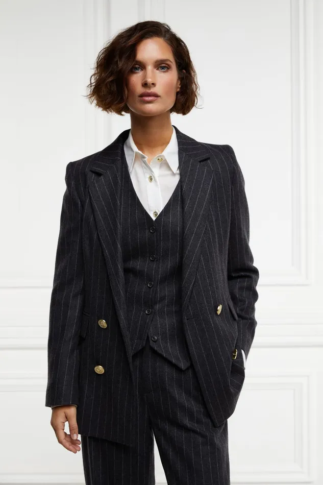 Holland Cooper Double Breasted Blazer Charcoal Pinstripe Women Tailoring