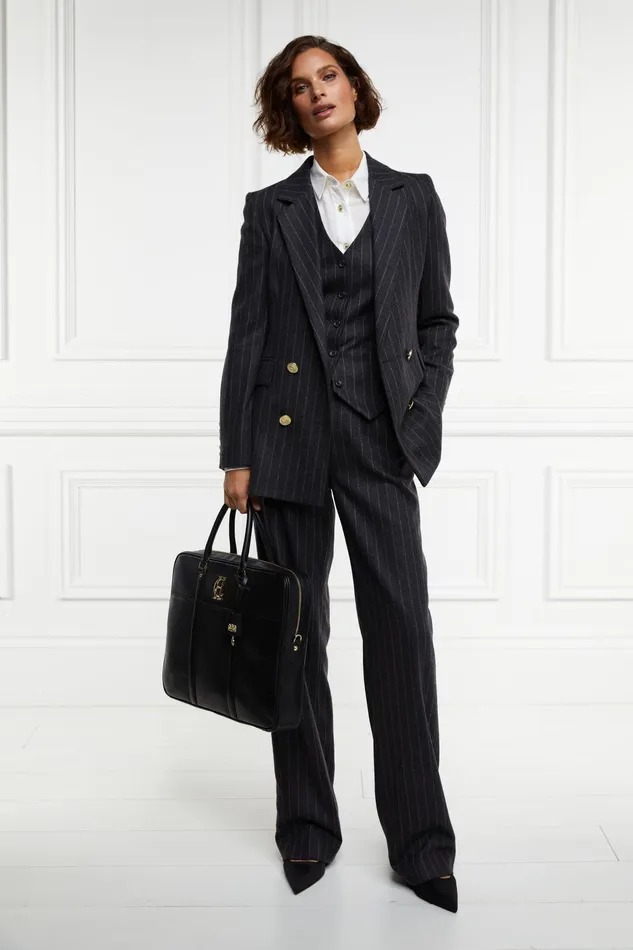 Holland Cooper Double Breasted Blazer Charcoal Pinstripe Women Tailoring