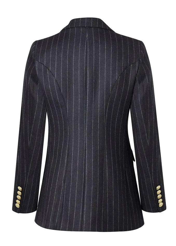 Holland Cooper Double Breasted Blazer Charcoal Pinstripe Women Tailoring
