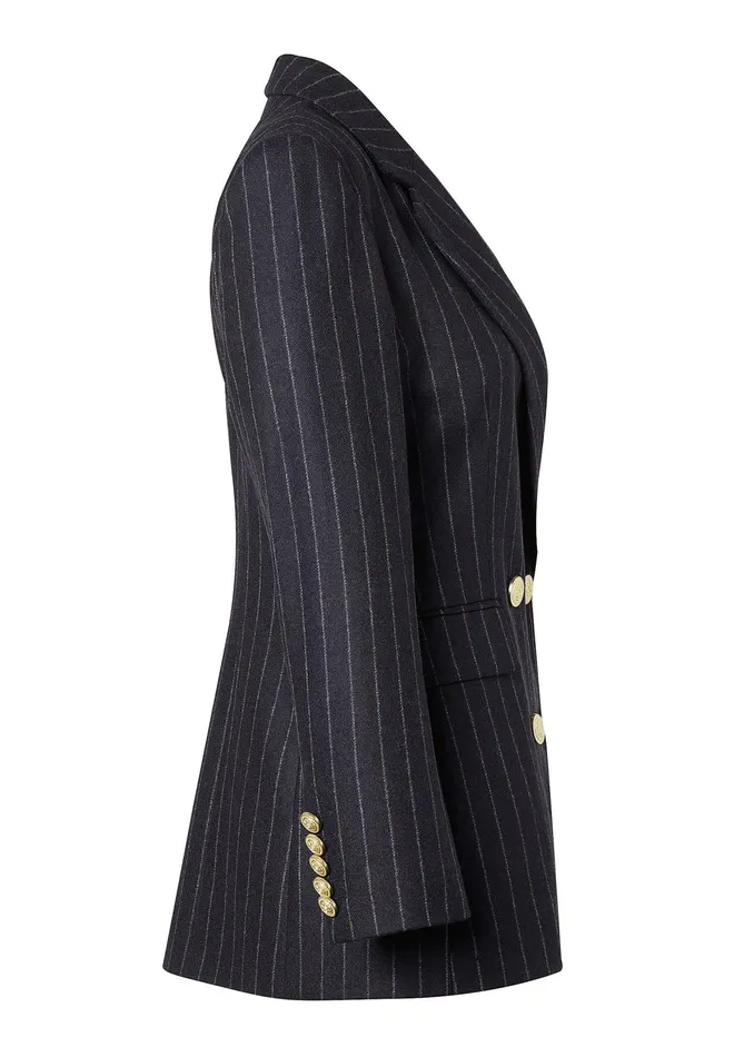 Holland Cooper Double Breasted Blazer Charcoal Pinstripe Women Tailoring