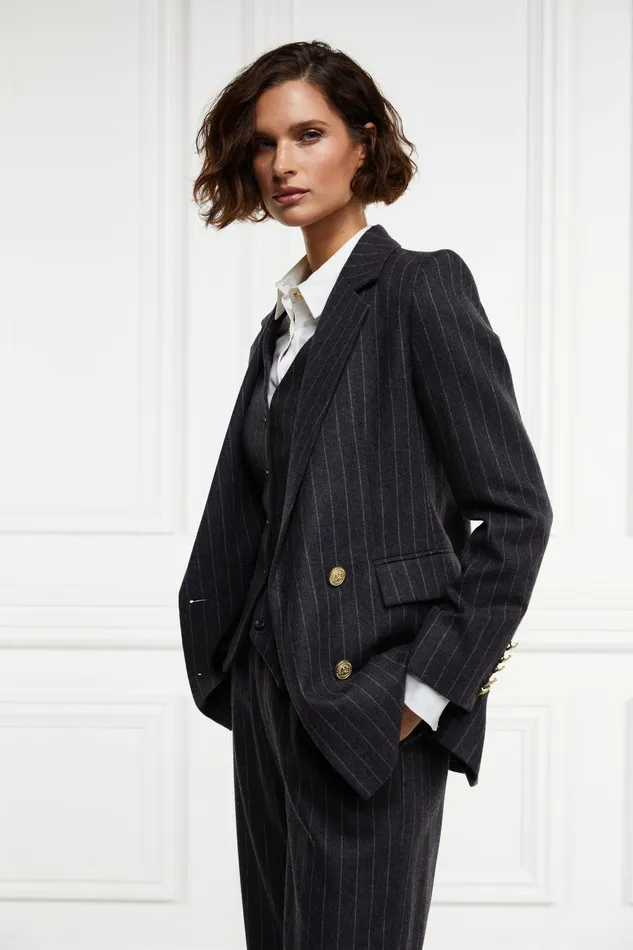 Holland Cooper Double Breasted Blazer Charcoal Pinstripe Women Tailoring
