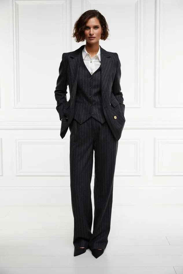 Holland Cooper Double Breasted Blazer Charcoal Pinstripe Women Tailoring