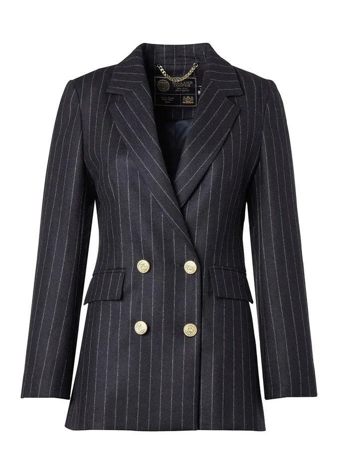 Holland Cooper Double Breasted Blazer Charcoal Pinstripe Women Tailoring