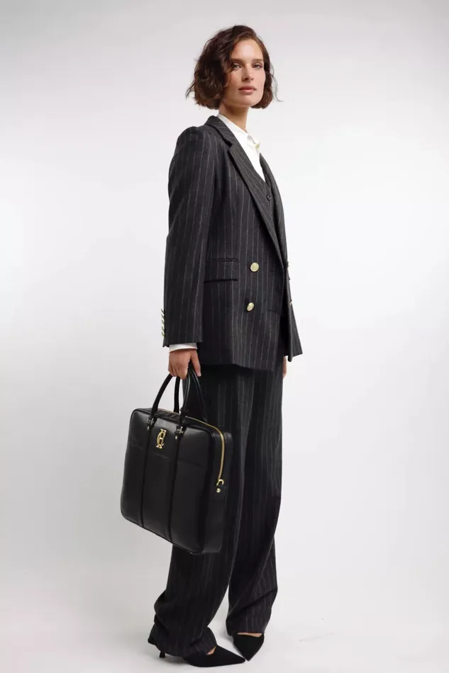 Holland Cooper Double Breasted Blazer Charcoal Pinstripe Women Tailoring