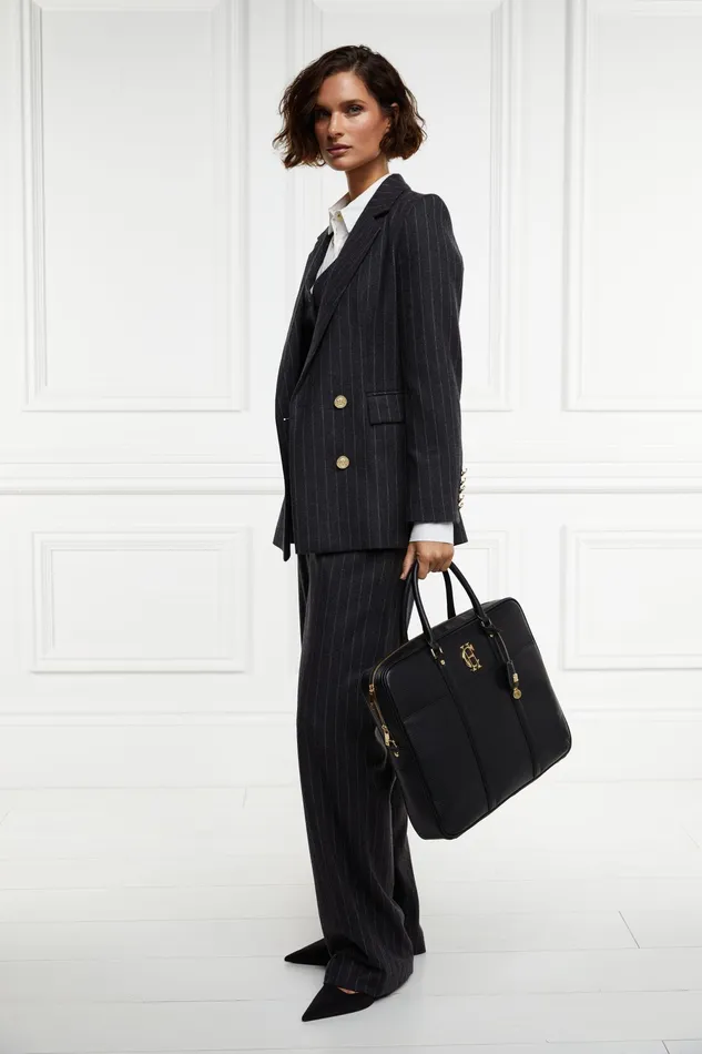 Holland Cooper Double Breasted Blazer Charcoal Pinstripe Women Tailoring
