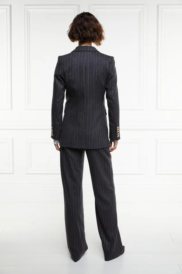 Holland Cooper Double Breasted Blazer Charcoal Pinstripe Women Tailoring