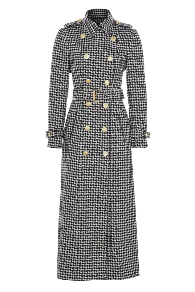 Holland Cooper Full Length Marlborough Trench Coat Houndstooth Women Tailoring