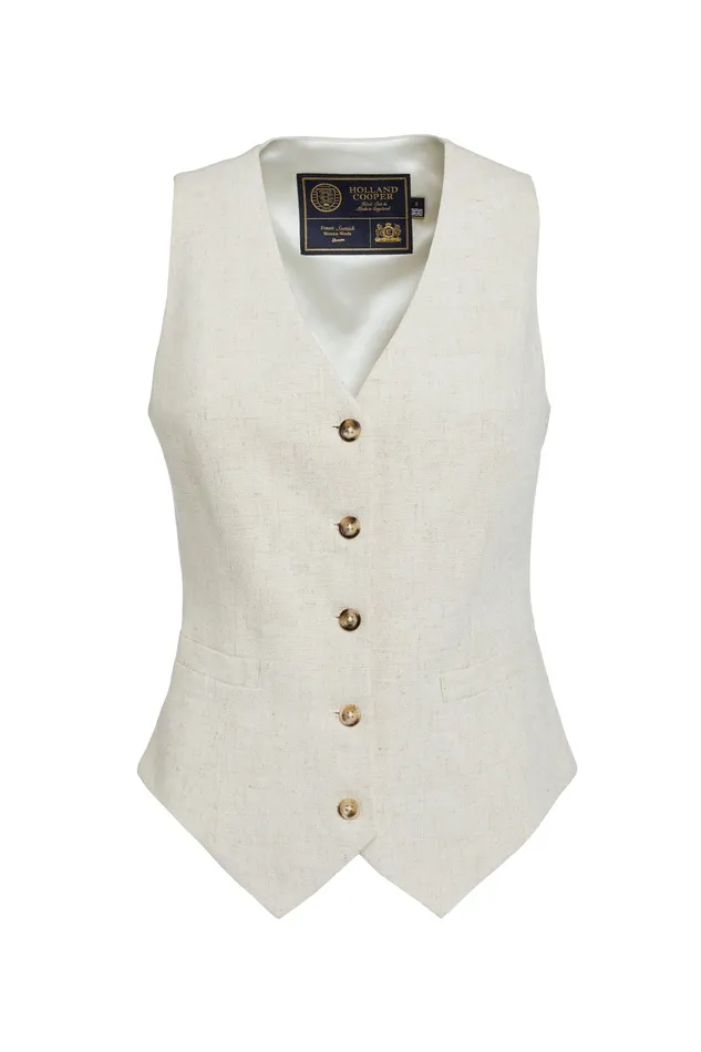 Holland Cooper Hampton Waistcoat Natural Linen Women Waistcoats Holland Cooper Hampton Waistcoat Natural Linen Women Waistcoats